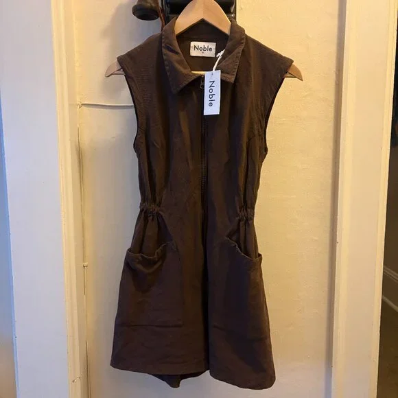 New Noble Brown/Chocolate Tank Suit/Sleeveless Utility Romper XS - Picture 3 of 5